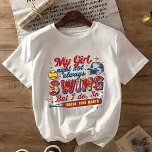 Women's Softball My May Not Always Swing Graphic T-Shirt - Short Sleeve Crew Neck Casual Top with Softball Player, Summer Spring Blouse for & Casual Attire - Machine Washable Softball-Themed Apparel for Athletes & White CLL T-shirts-1021