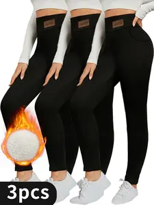 3 Pack High Waisted Fleece-Lined Leggings for Women Thick Soft Tummy Control Workout Running Yoga Thermal Warm Pants for Cold Winter