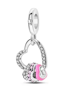 Women's Heart Pendant Charm, Copper Jewelry Accessory, DIY Bracelet Gift Idea, Synthetic Gemstone Birthday Present