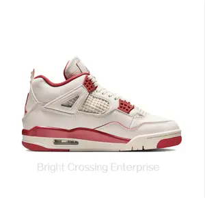 Retro Mid-Top Basketball Shoes in Pale Ivory Smooth Leather with Mesh Side Panels and Sierra Red Midsole and Outsole Accents