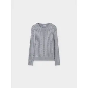 Knit Cable Sweater-Grey