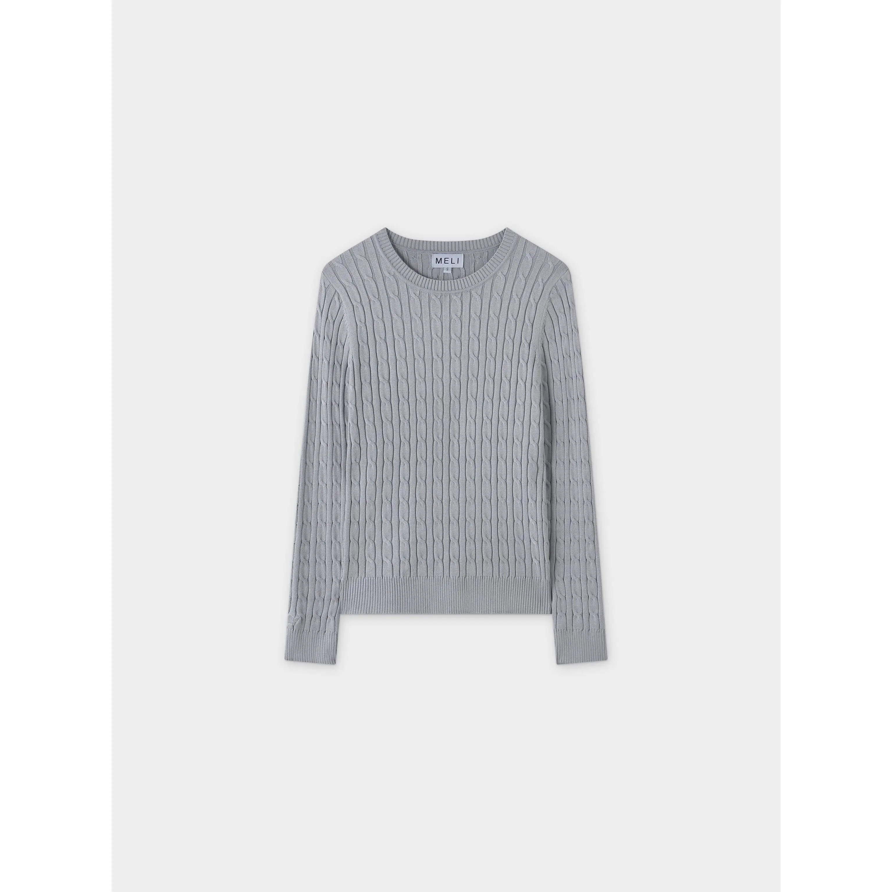 Knit Cable Sweater-Grey