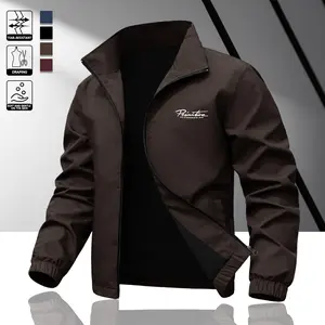 Men's casual and stylish stand-up collar jacket with letter print design. Made of lightweight, windproof fabric with a zipper. Suitable for everyday commuting, going out, or work. A trendy and versatile outerwear piece, perfect for spring and summer.
