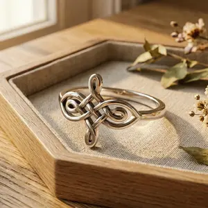 S925 Stylish Celtic Knot Ring, Witch's Knot Ring, Vintage and Elegant Ring for Women, Spiritual Jewelry Gift for Daily Wear and Party, Valentine's Day Birthday Gift