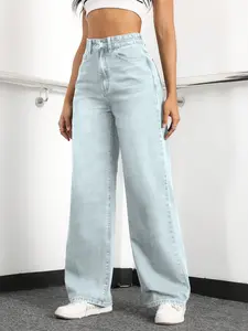 Women's High-Waisted Wide-Leg Loose Stretch Boyfriend  Lightblue Minimalist Basic Bottoms for Daily Wear japanese  cuff   kris  vervet winter fashion comfortable slim jean seven mankind Womenswear new spring woman