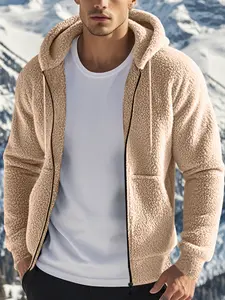 Men's Winter Fleece Hooded Jacket Coats, Long Sleeve Zipper Pocket Design, Casual Outdoor Travel Wear, Warm & Stylish