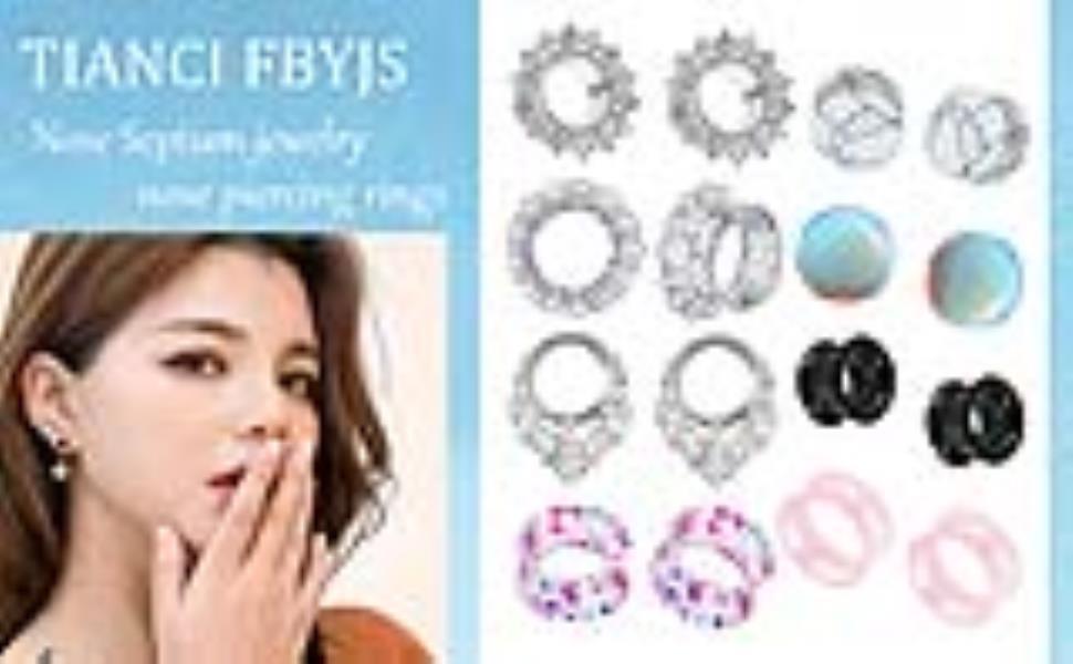 FBYJS 8 Pairs Stainless steel Ear Tunnels Earrings Silicone Gauges Plugs For Ear Brass Hollow Plugs and Tunnels Glass Piercings Stretcher Kit 2g 00g 5/8