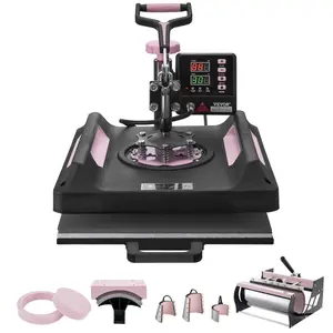 fathersdaygift VEVOR Heat Press Machine, 15x 15 inch, 8 in 1 Heat Transfer Machine with 30 oz Tumbler Press, 360 Swing Away Digital T-Shirt Pressing Machine, Teflon Coating, for T-Shirts/Mugs/Hats/Plates, Black