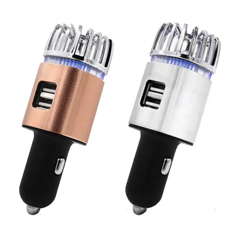 Aluminum Alloy USB Car Air Purifier Mini Negative Ion Dual Car Charger 2-in-1 Metal Car Purifier