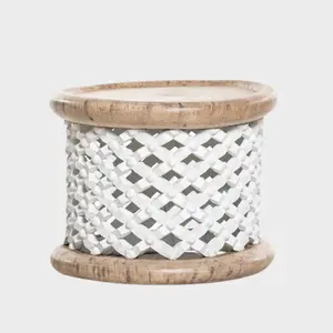 Handmade Coffee Table And Stool (White Skin With Brown Base)
