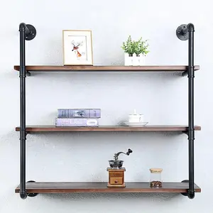 Industrial Pipe Shelving Wall Mounted,36in Rustic Metal Floating Shelves,Steampunk Real  Book Shelves,Wall Shelf Unit Bookshelf Hanging Wall Shelves,Farmhouse Kitchen Bar Shelving(3 Tier)