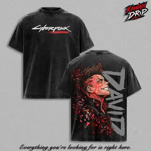 Cyberpunk Edgerunners Merch - David Martinez Vintage Washed T-Shirt, Cyberpunk 2077 Anime Graphic Tee, Night City Oversized Streetwear Heavy Cotton Unisex Shirt