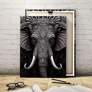 Elephant Pattern Wooden Framed Canvas Painting, Modern Art Painting, Artwork, Wall Art Decoration for Home Living Room Bedroom Office