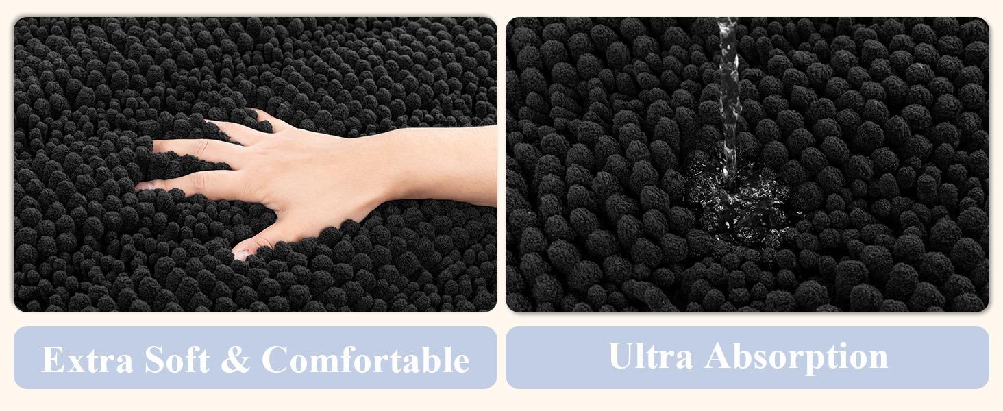 [Back to School] HEBE 3-Piece Non-Slip Washable Chenille Bathroom Rugs Sets with U-Shaped Toilet Mat, Super Absorbent Thick Plush Bath Mats for Shower & Tub Area, Bathroom Accessories