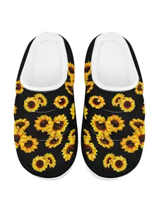 Men's Warm Home Slippers, Sunflower Print Thick-Soled Plush Slippers for Comfort and Everyday Wear, Winter Soft Indoor Couple Shoes