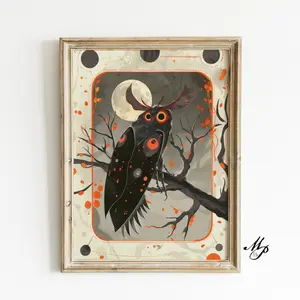 The Mothman, Mothman Art, Cryptid Art, Wall Hanging, Occult Art, Living Room Art, Weird Wall Art, Moth Art, Linocut, UNFRAMED