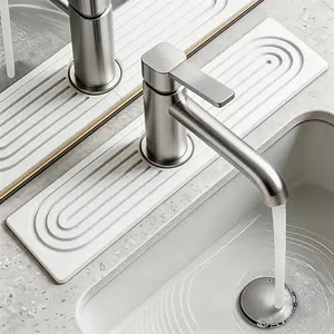 White Diatomite Stone Faucet Mat, Sink Water Splash Guard & Drying Mat, Fast Absorbent Bathroom Countertop Protector