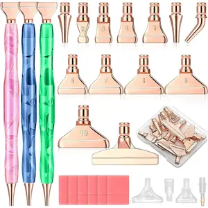 40 count  Painting Pen Kit, 13 count Stainless Steel Metal Tips with 3   Art Pens, 12 Clay,  Painting Accessories Tools for 5D DIY Craft (Rose )