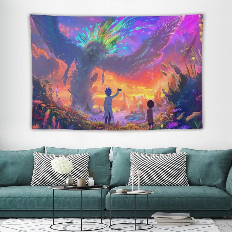 Rick and Morty wall tapestry poster for college dorm cave bedroom living room office party decoration gift