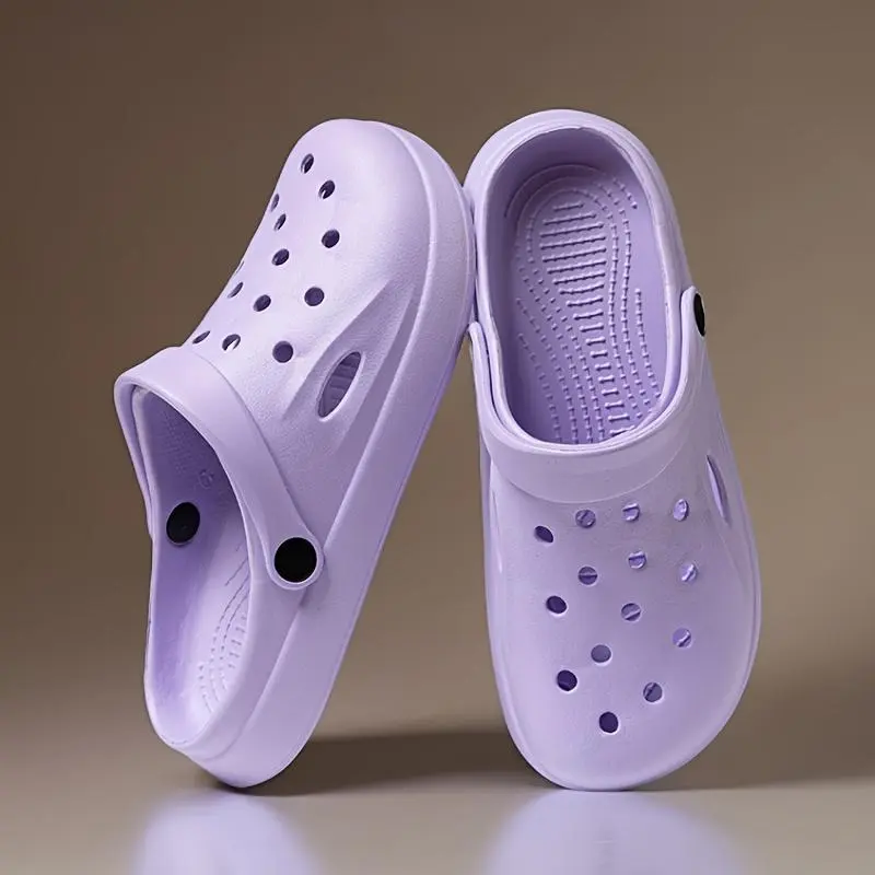 1pcEVA Solid Color Clogs, Lightweight Flat Soft Sole Home Clogs, Breathable Hollow Beach Clogs1Piece  shoes comfort  shoes flipflops flipflops  comfy  shoes croc  swomen