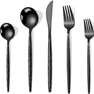 Hammered Black Silverware Set,30  Stainless Steel Flatware Set for 6,Modern Cutlery Set,Includes Spoon Fork  Set, Kitchen and Restaurant,Dishwasher Safe