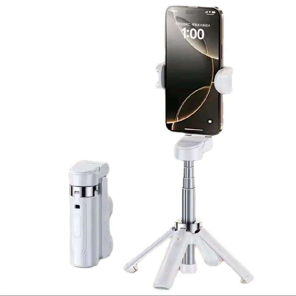4-in-1 Foldable Selfie Stick Tripod with Bluetooth Remote & Phone stand. Compact Cellphone Folding Blk Smartphone Wireless