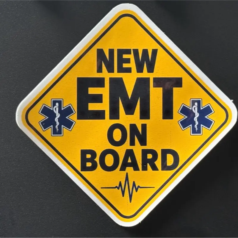 Premium vinyl, waterproof sticker - New EMT on Board (Helmets, Laptops, Water Bottles, Cars, Etc