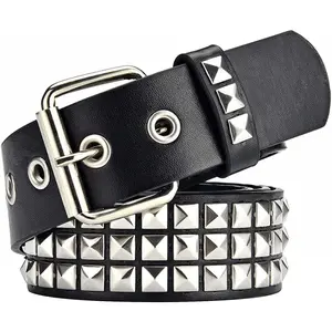 Studded Belt, Metal Punk Rock Rivet Belt with Bright Pyramid Studded for Women Men