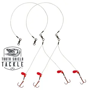 Tooth Shield Tackle Walleye Quick Strike Tip-Up Rigs 80 LB Fluorocarbon Red Flipper 2 Pack