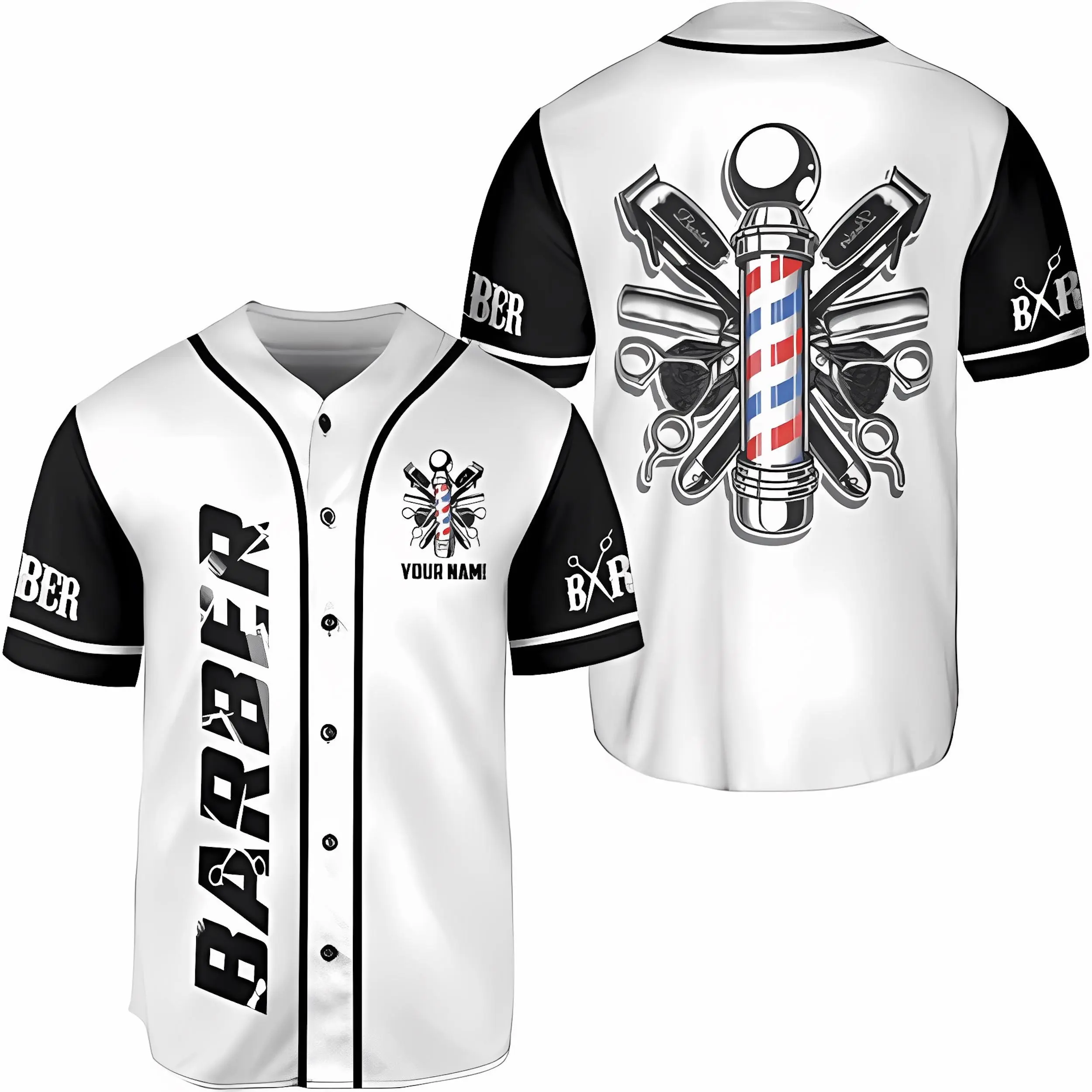 Barber Baseball Jersey - Custom Barber Shirt - Hair Stylist Workwear