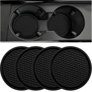 Car Cup Coaster, 4PCS Universal Auto Non-Slip Cup Holder Embedded in Ornaments Silicone Coaster, Car Interior Accessories Sets, Black