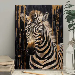 1Count Wooden Frame Canvas, Modern Gold Drip Zebra Portrait, Exquisite Poster, Fashion Bedroom Poster, Modern Art,  High Definition Home Poster,  Ideal Gift, Waterproof, Printing, Art, Wooden Wall Art