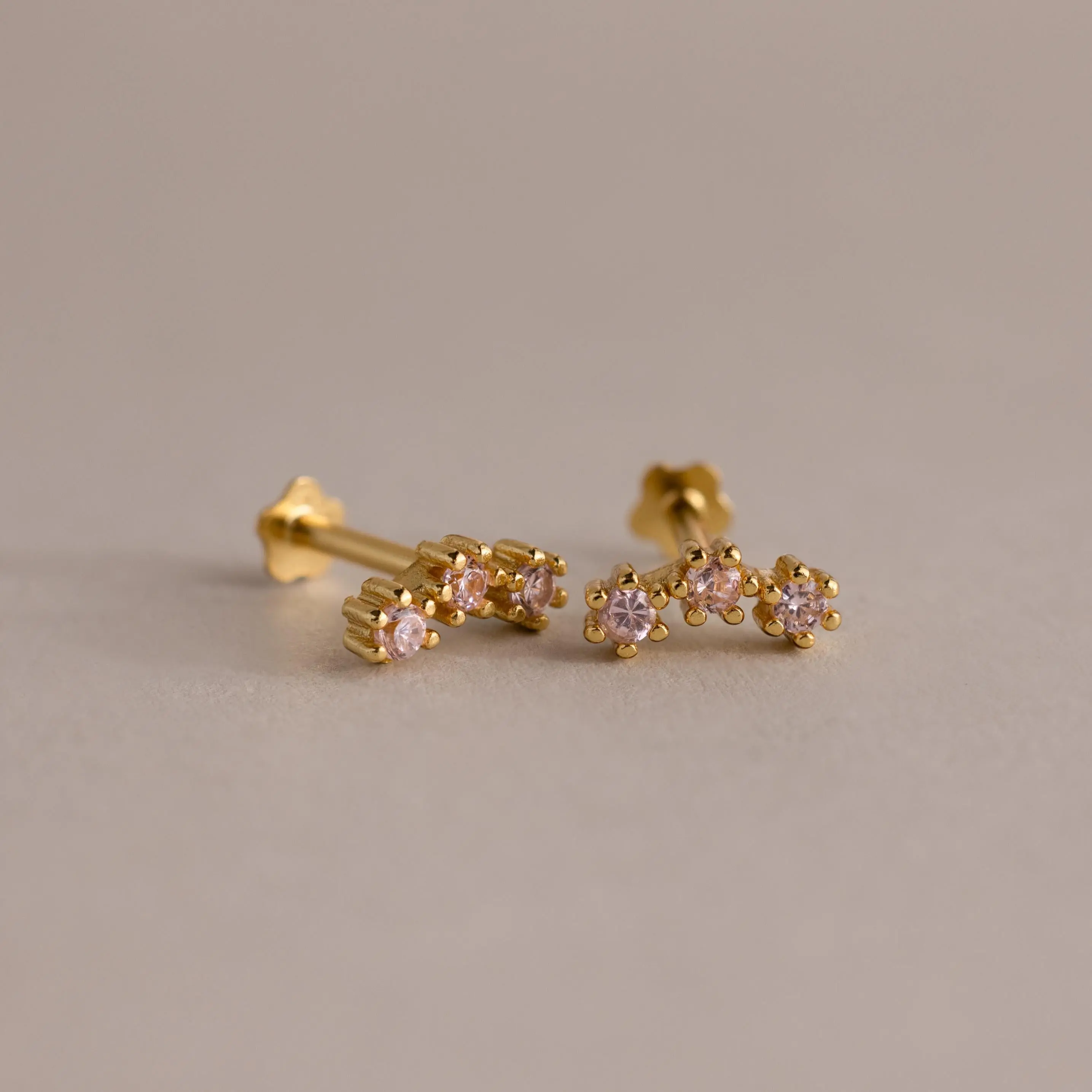 Birthstone Cluster Flatback Studs by Caitlyn Minimalist - Dainty Trio Gemstone Stud Earrings - 18K Gold Plated Cartilage Earrings - Minimalist Jewelry - Birthday Gift for Her