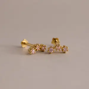 Birthstone Cluster Flatback Studs by Caitlyn Minimalist - Dainty Trio Gemstone Stud Earrings - 18K Gold Plated Cartilage Earrings - Minimalist Jewelry - Birthday Gift for Her