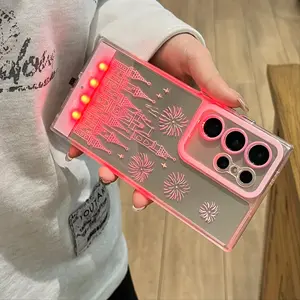 Sound-Controlled Glowing Fireworks Castle Protective Smartphone Phone Case, Unique Personalized Call Light Design, Fits Samsung Galaxy S24/S25/S24U/S25U/A35/A36/A55/A56, Cover