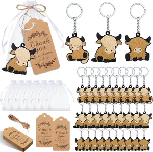 36 Sets Highland Cow Party Favors Baby Shower Keychains for Kids with Organza Bags Thank You Tags Cow Exchange Gifts for Gender Reveal, Classroom Rewards, Cow Party Supplies (Assorted Style)
