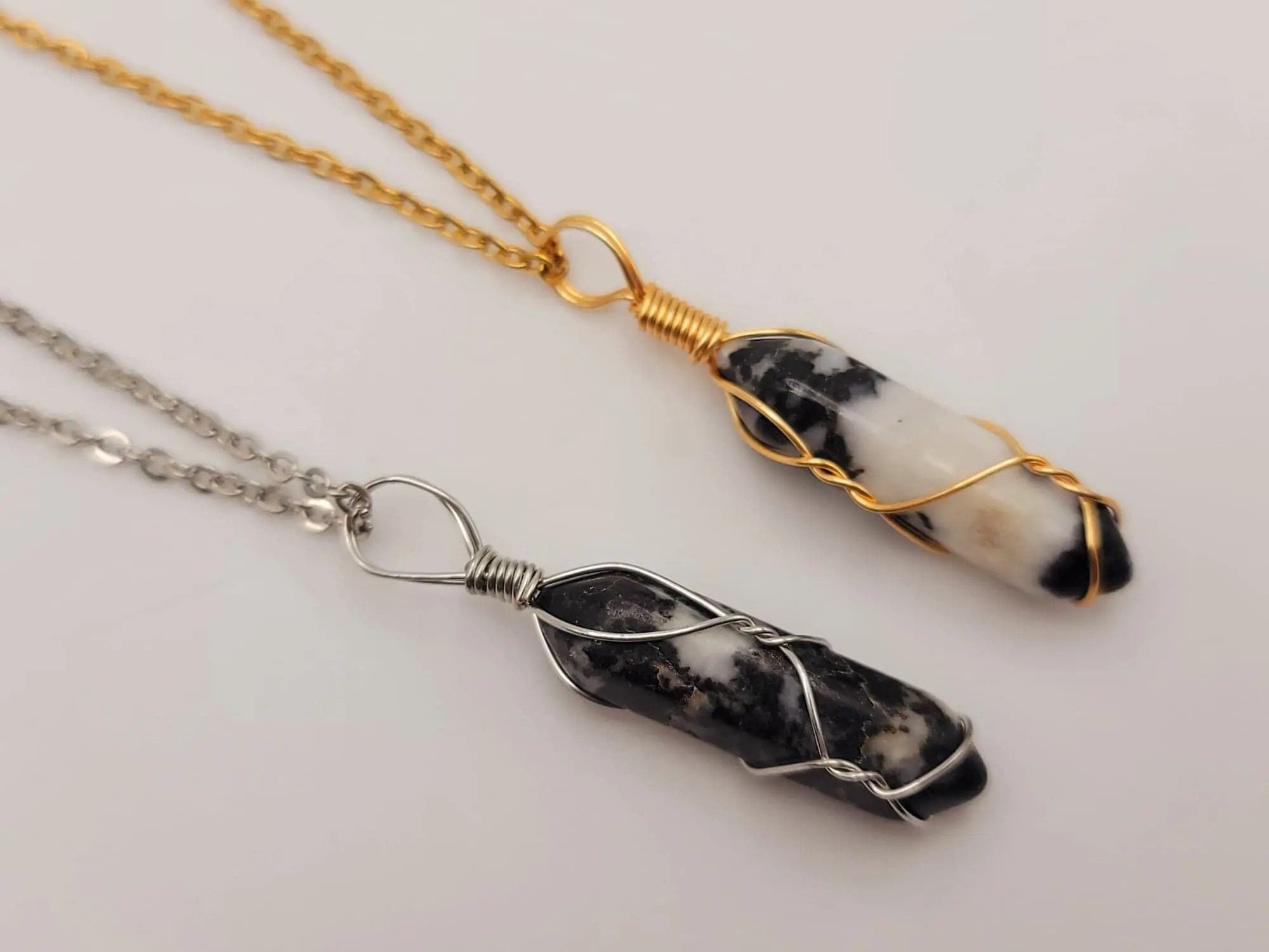 Natural Crystal Necklace Gold Wire & Silver Wrapped Moonstone Point