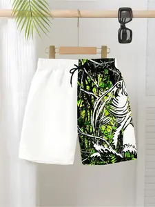 Boys Colorblock Fishing Shorts, Quick-Dry Breathable Beach Pants, Summer Loose Casual Shorts, Drawstring Fitted Knee Length, Trunks