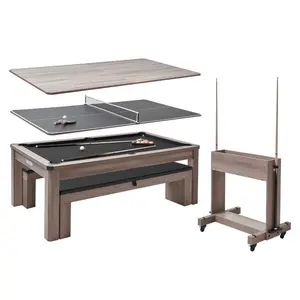 summervibes VEVOR 7ft Pool Table Combo Set, 3-in-1 Multi Game Billiards Tables with Dining Top and Ping Pong, 2 Benches for Storage and Accessories, Includes Ball Cue Rack Chalk Brush, for Family Recreation Room