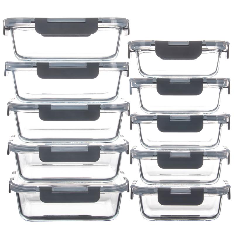 10 Packs Glass Food Storage Containers with Lids, Glass Meal Prep Containers, Airtight Glass Lunch Containers - Freezer,Oven,Microwave Safe.
