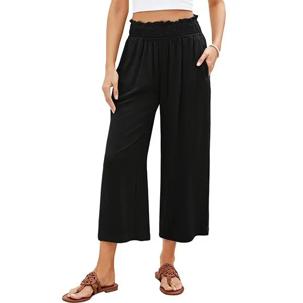 GRAPENT Texairon Women's Basic High Waisted Airy Linen Blend Capri Pants - Pull-On Wide Leg, Flowy Flattering, Lightweight for Late Summer Vacation & Back to School, High Waisted Pants,sohochic