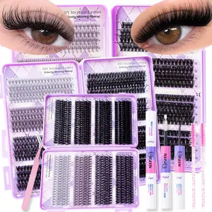 Long Curly Eyelash Cluster Set 10D-100D DIY Extension Kit for Beginners, Multiple Lengths Available, Includes Bond &Seal &Eyelash Tweezers &Brush, Eyelash Extensions