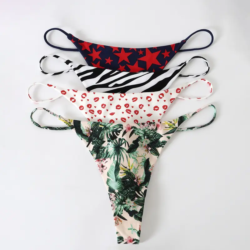 JROZXF Women's 4pcs Colored Cotton Thongs - Panties for Women, Cute Animal Pattern Assorted Lingerie, Soft Breathable Fabric, Suitable for Daily Wear & Beach Scenes