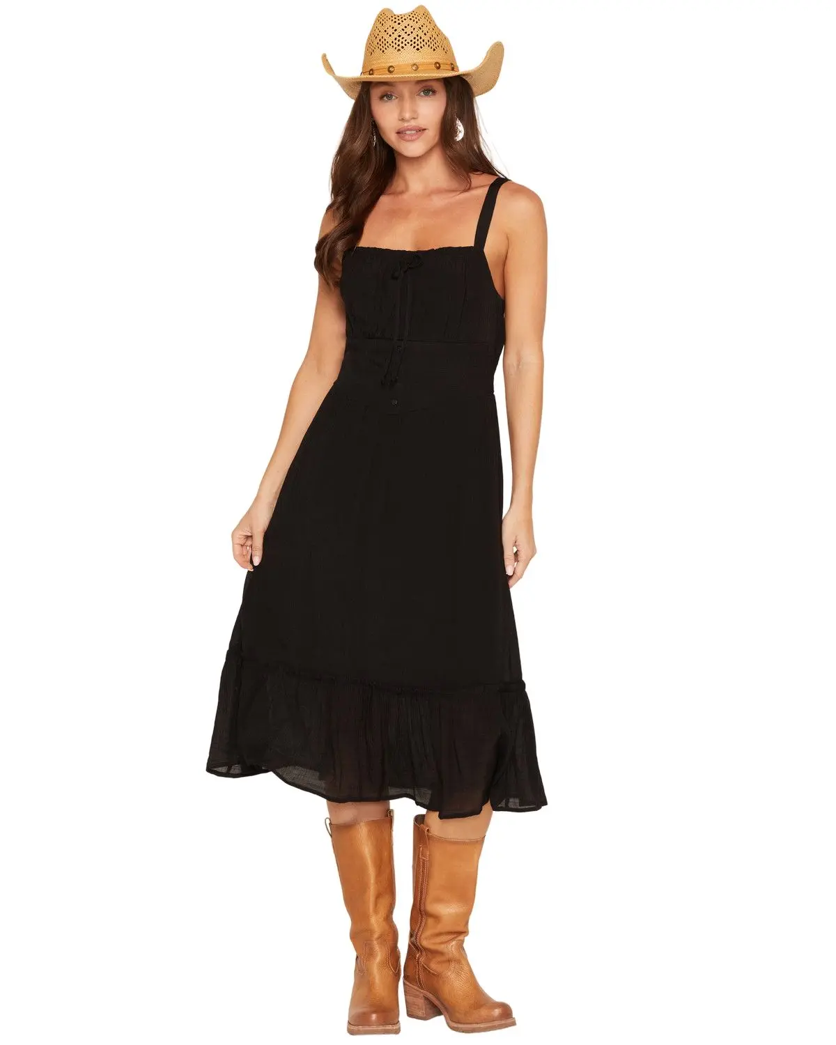 June Women's And Hudson Women'S Corset Button-Down Sleeveless Midi Dress - A7145114-Blk