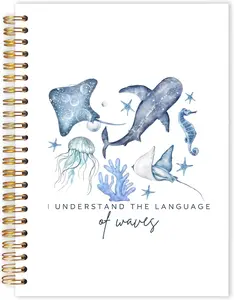 Watercolor  Spiral Notebooks, Retro Marine Biology Journals for Writing, Gifts for  Beach Lovers Journal, Blue Sea  Beach Notebook for Note Taking, 5.5x8.3 Inch