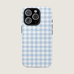Coquette Blue Gingham Phone Case | Preppy Aesthetic | Cottagecore Checkered Case | iPhone Cover | Durable Glossy Protective Case with UV Protection and Impact Resistance
