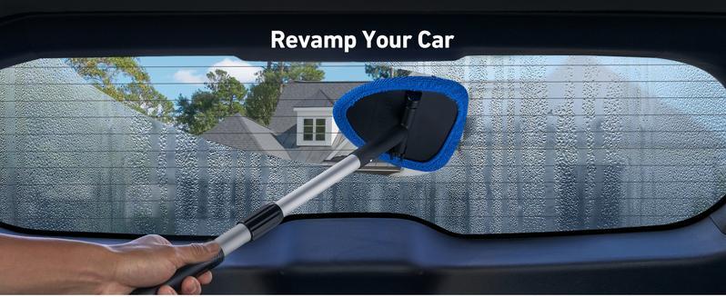 【Spring & Easter】Windshield Cleaning Tool, Microfiber Car Window Cleaner with 4 Reusable and Washable Microfiber Pads and Extendable Handle，cleaning products，cleaning products Mop，2026 Upgraded