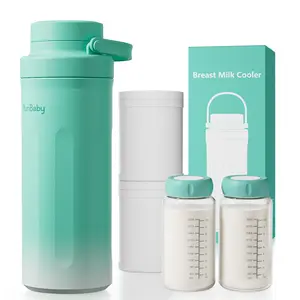 YunBaby 22oz Portable Breast Milk Cooler with Ice Pack, 30-Hour Cooling, Includes 2 Storage Bottles, Travel Essential, Green to White Gradient