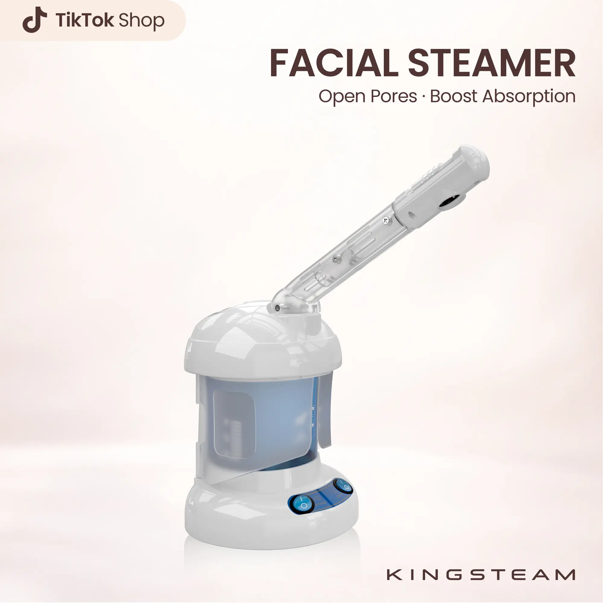 KingSteam Facial Steamer - Ozone Steamer with Extendable Arm - Professional Nano Ionic Facial Steamer for Deep Cleaning - Portable for Personal Care Use at Home or Salon