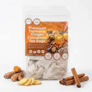 Turmeric Ginger Cinnamon Herbal Tea Bags, Caffeine Free Botanical Tea Blend with Warm Spiced Flavor, Individually Wrapped Tea Sachets for Daily Relaxation and Cozy Wellness Routine, 60 Tea Bags